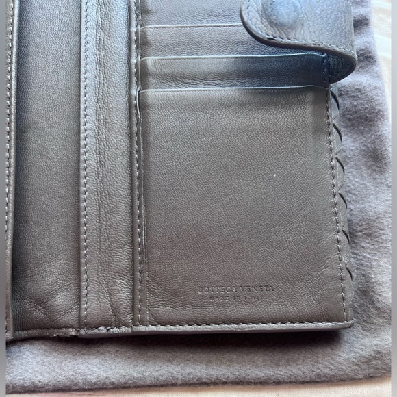 EUC Bottega Veneta Intrecciato Snap Long Leather Wallet Brown Grey Color - Picture 5 of 12